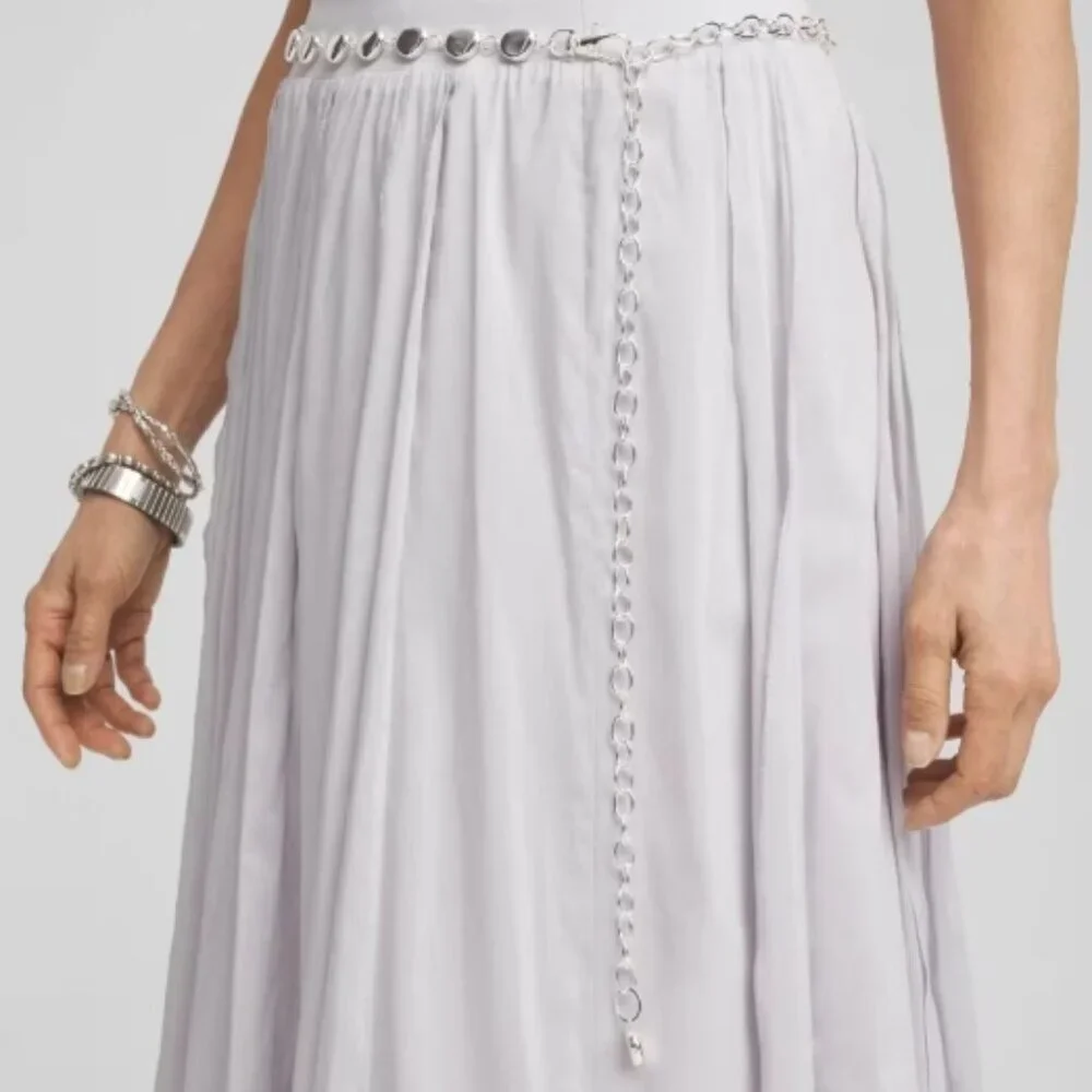 Chico’s Silvertone Pebble Chain Belt – One Size – NWT
